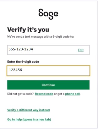 Image of where to enter the 6-digit code.