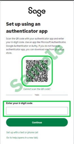 Image of where to click to enter the 6-digit code.