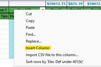 Image of the insert column right-click option