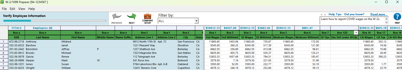 Image of the Enhanced Tax Reporting grid.