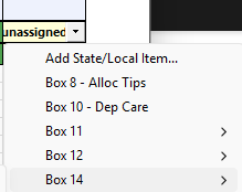 Image of the box number options of the drop-down.