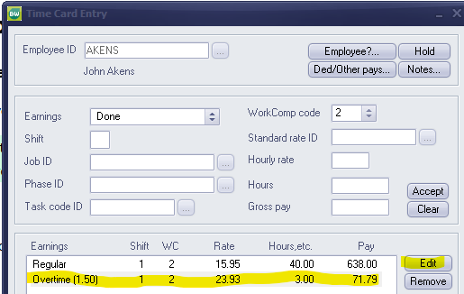 Edit the overtime earnings line.