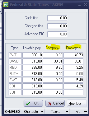 Change only the Company and Employee amounts on the calculation.